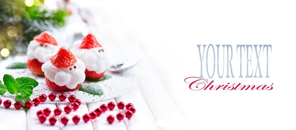 Funny Dessert Strawberry Santa Stuffed Whipped Cream — Stock Photo, Image