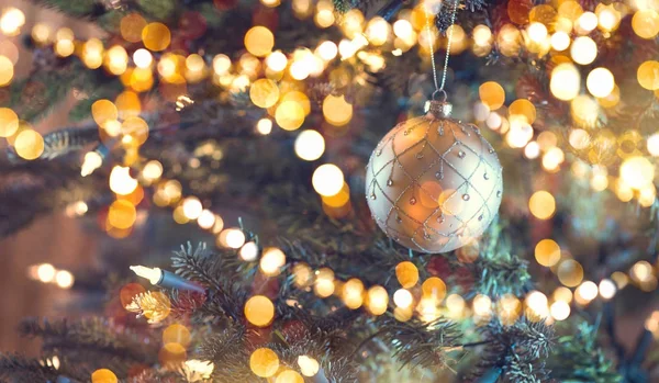Boule Décoration Noël Sur Fond Flou Vacances Bokeh — Photo