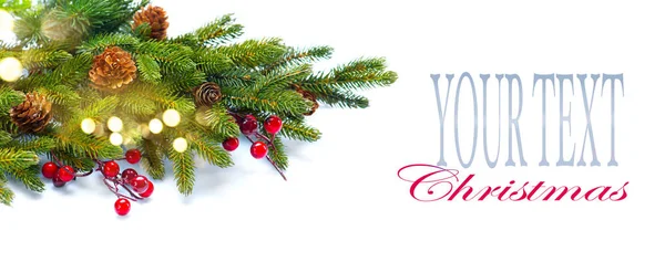 Decorated Christmas Tree Branches Isolated White Space Text — Stock Photo, Image