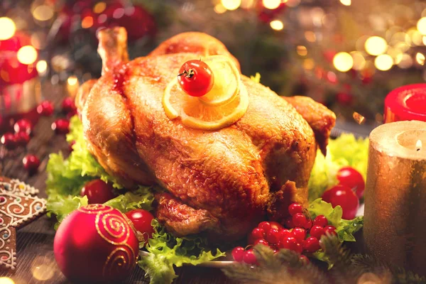 Holiday Roasted Turkey Christmas Dinner Blurred Background — Stock Photo, Image