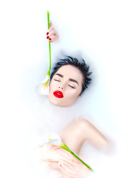 Fashion Model Girl Callas Milk Bath — Stock Photo, Image