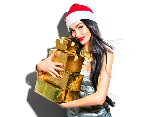 Модна Модель Капелюсі Санта Купою Подарунків — стокове фото