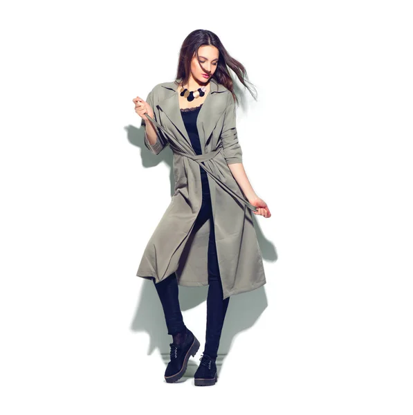 Модна Жінка Сірому Пальто Модні Аксесуари — стокове фото