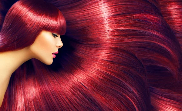 Woman Profil Dlouhé Rovné Červené Vlasy Jako Pozadí — Stock fotografie