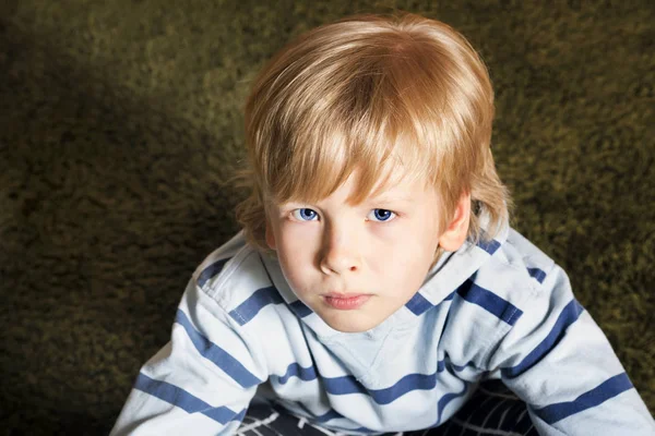 Sad cute little blonde boy — Stock Photo, Image