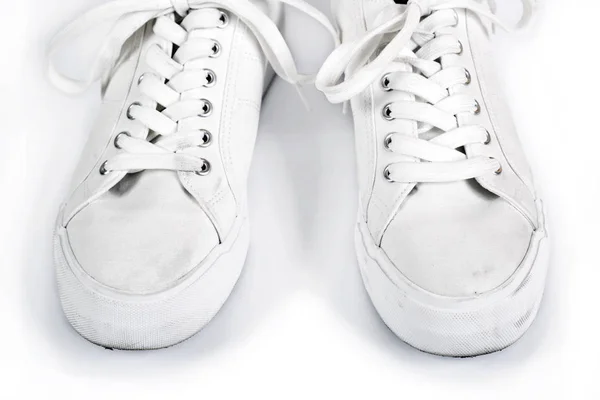 Pair of white sneakers with laces — Stock Photo, Image