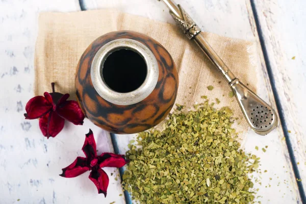 Yerba mate taza y paja — Foto de Stock