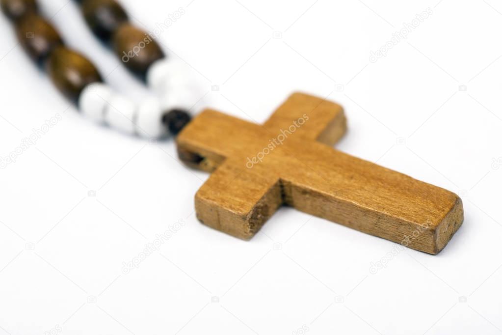 Closeup of wooden cross.