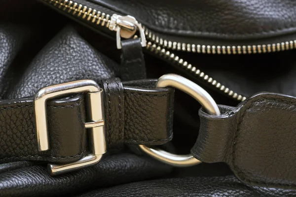 Black Leather Bag Close Up. — Stock Photo, Image