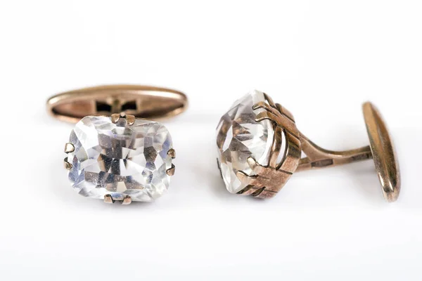 Ancient gold men's cuff links with rock crystal — Stock Photo, Image