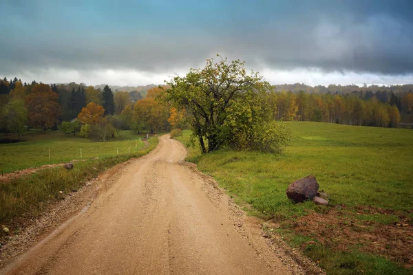 Country road in fall season. Latvia — Stock Photo, Image