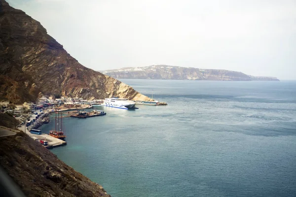 Greece Thira Island Santorini Port Panoramic Top View — Stock Photo, Image