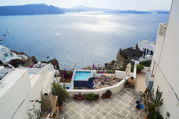 Greece Thira Island Santorini Roofs Hot Summer Day — Stock Photo, Image