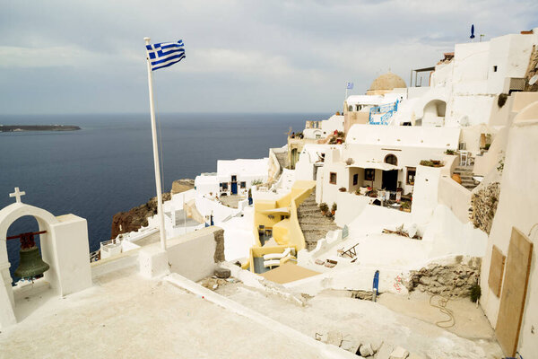 Greece. Thira Island(Santorini). Roofs on a hot summer day
