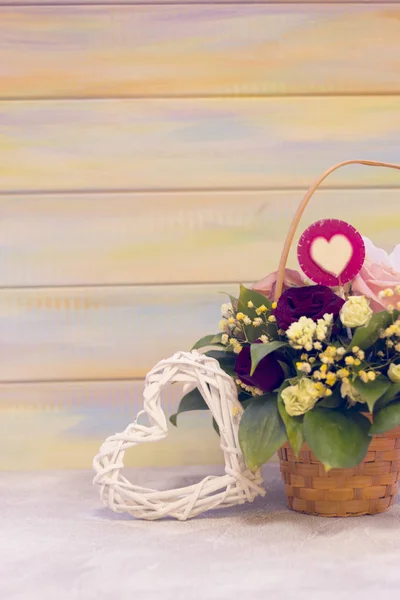 St. valentines present with flowers — Stock Photo, Image
