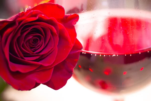 Красная роза и красное вино — стоковое фото