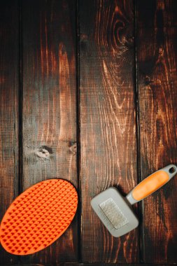 Evde beslenen hayvan kaygı kavramı koyu ahşap arka plan üzerinde