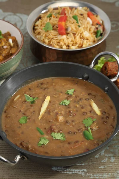 Indian Dal Makhani with Pulav or Vegetable Pulao and Chana Masal — Stock Photo, Image