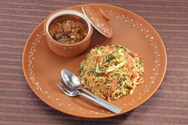 Vegetable Manchurian and Fried Rice — Stock Photo, Image