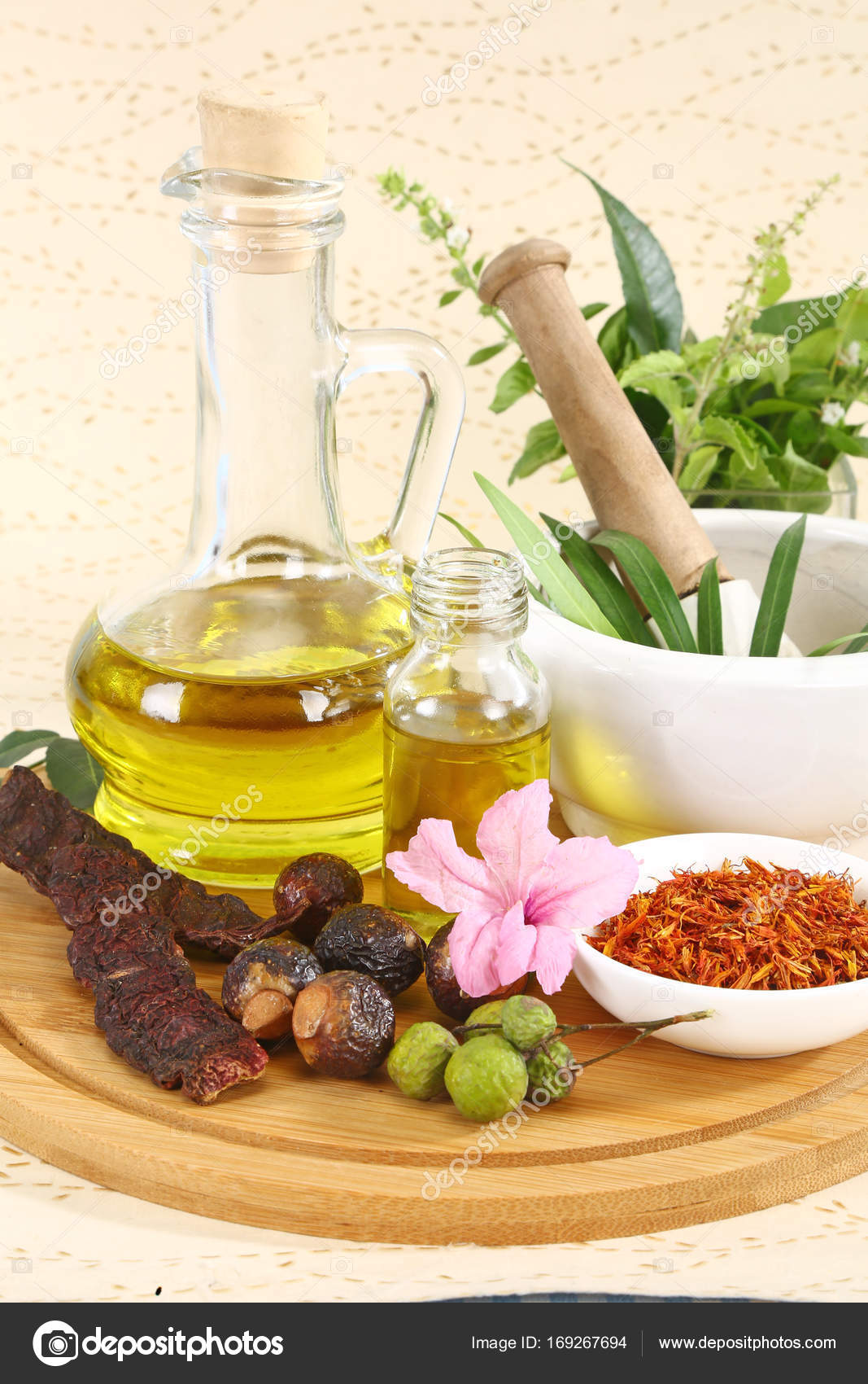 Ayurvedic Oil In Glass Bottle Or Herbal Hair Oil With Herbs