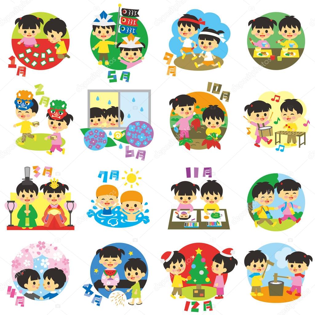 Seasonal events calendar in Japan, kids
