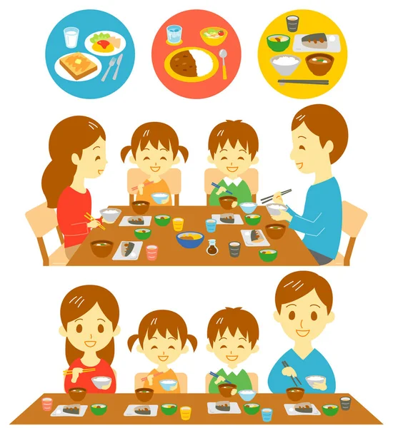 कुटुंब जपानी जेवण — स्टॉक व्हेक्टर