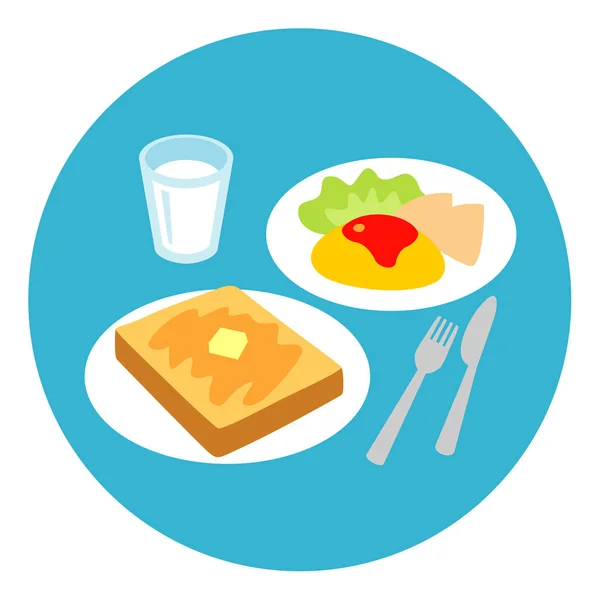 Desayuno, tostadas y tortilla, leche — Foto de Stock