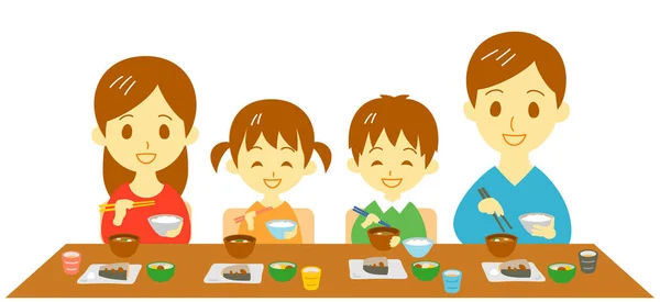 Young family at dinner, Japanese meal — Stock Photo, Image