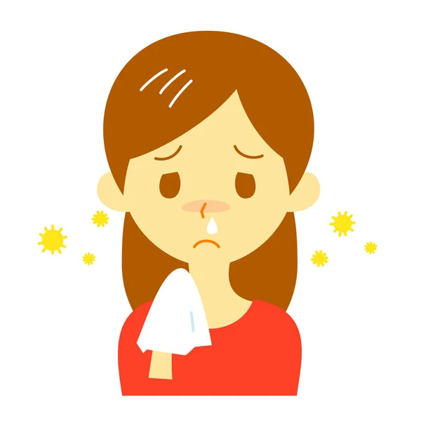干草发烧，流鼻涕的鼻子女人 — 图库照片