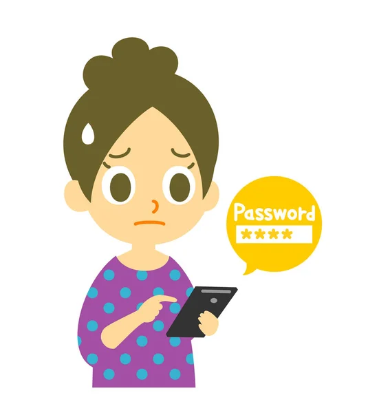 Mobile phone, password, woman — Stock Photo, Image