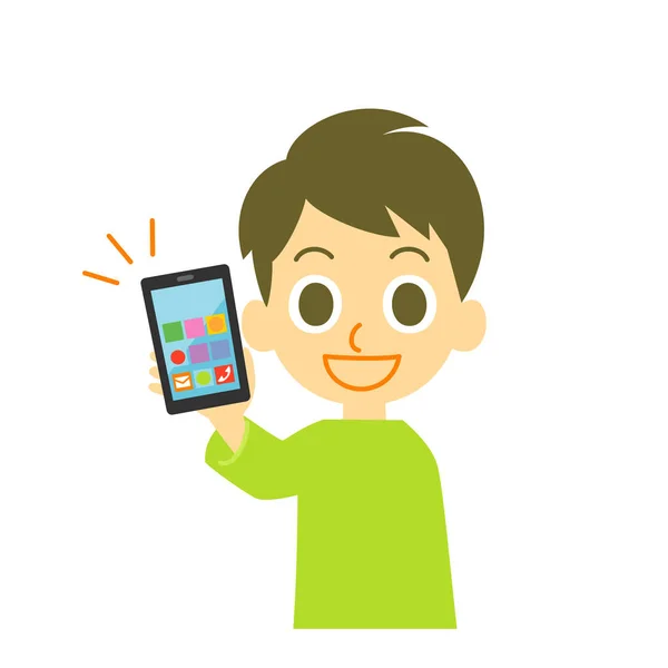 Młody Mężczyzna Trzymając Smartfon Ilustracja — Zdjęcie stockowe