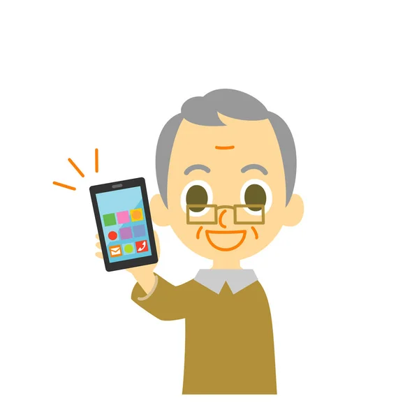 手持智能手机的老人插图 — 图库照片