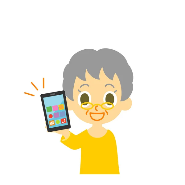手持智能手机的老年妇女插图 — 图库照片