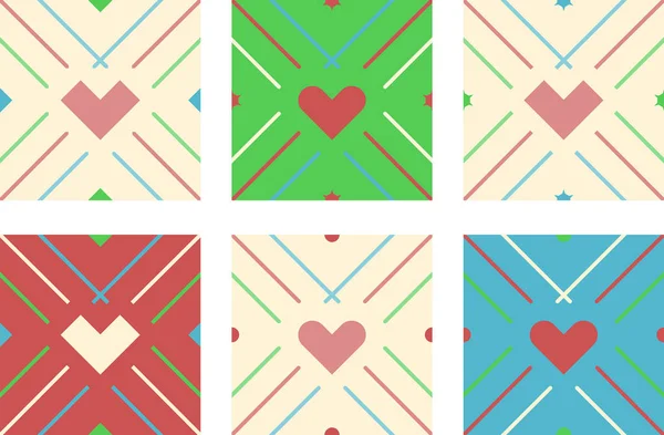 6 nahtlose Herzen geometrisches Muster — Stockvektor