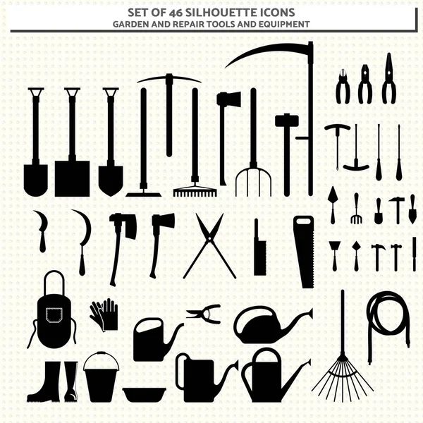 Bahçe ve onarım aracı ve ekipmanları46 siluet simgeleri seti