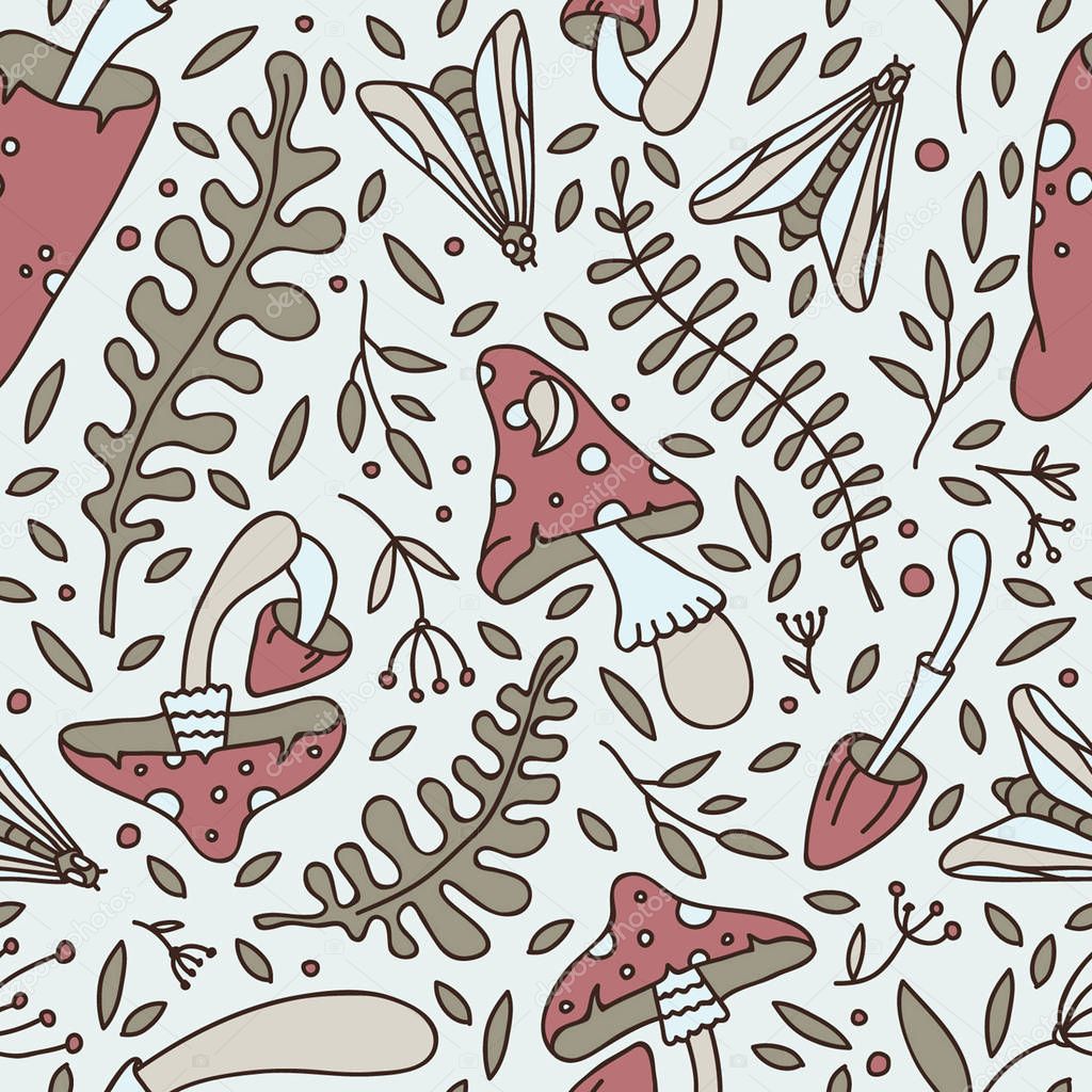 Vector illustration and pattern with plants.