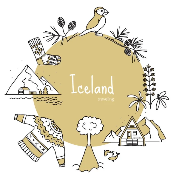 Islanda, striscione con oggetti scandinavi — Vettoriale Stock