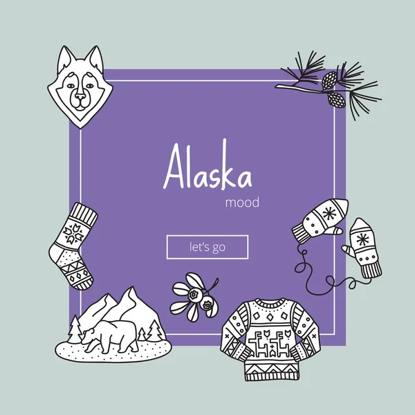 Alaska, Kuzey öğeleri ile banner — Stok Vektör