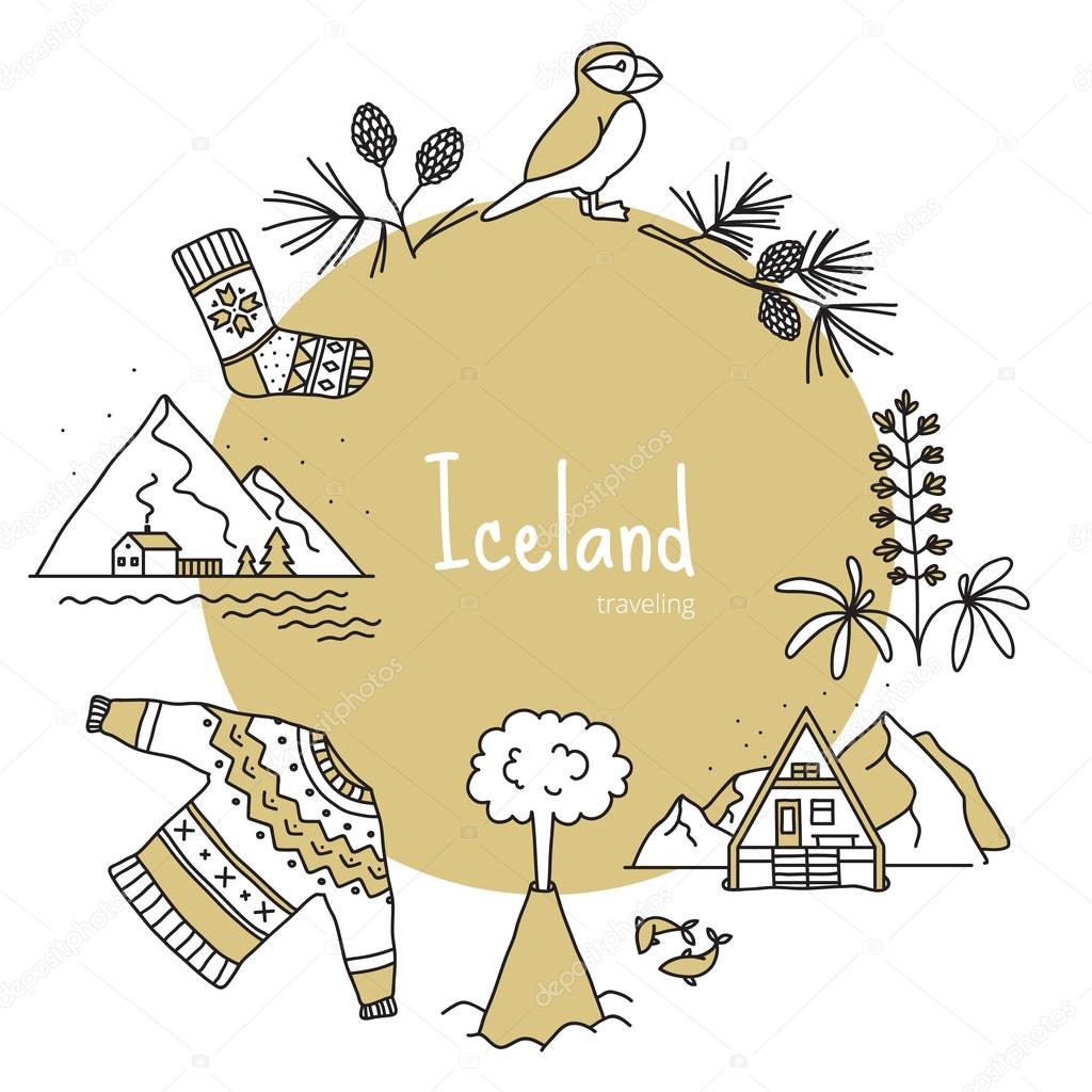 Iceland, banner with scandinavian items