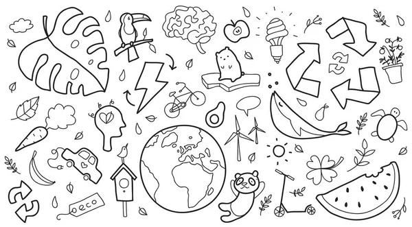 Hand Drawn Vector Illustration Set Ecology Concepts Designs Icons Doodle — Stock Vector