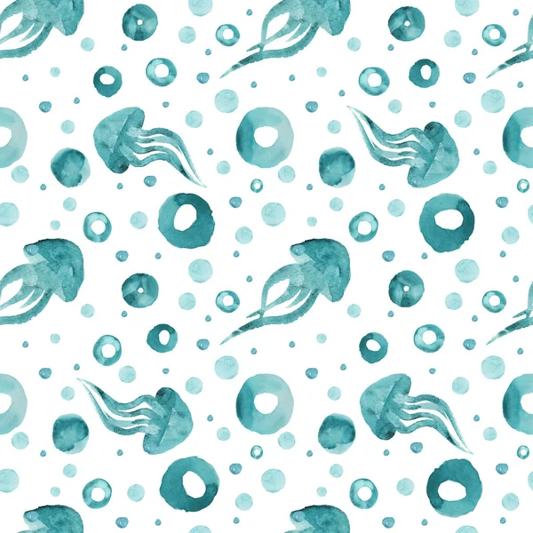 Aquarell Handgezeichnet Nahtloses Muster Mit Einer Qualle Isoliert Auf Weißem — Stockfoto