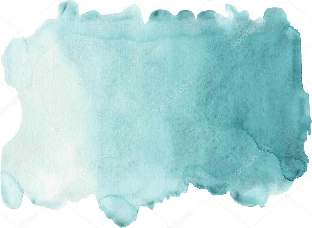 Watercolor hand drawn isolated wash spot on white background. Blue watercolor blot for your design. Space theme. Sample element for wallpaper, label, poster, packing, postcard.