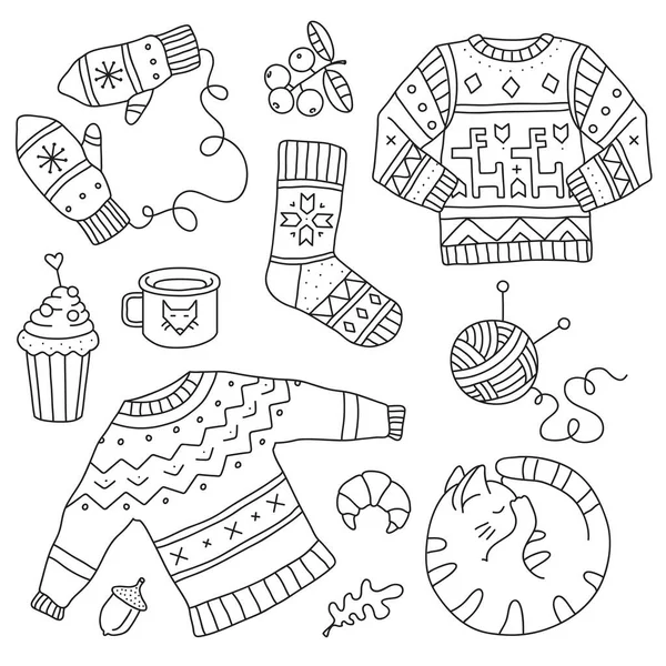 Coloring Book Line Art Design Adult Kids Colouring Page Cozy — Stock Vector