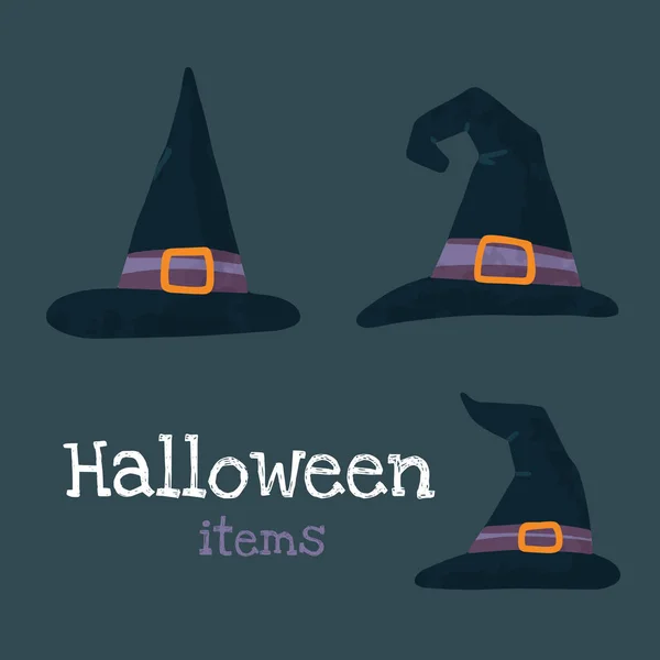 Helloween Vektor Stock Illustration Med Halloween Grejer Häxa Hattar Handritad — Stock vektor