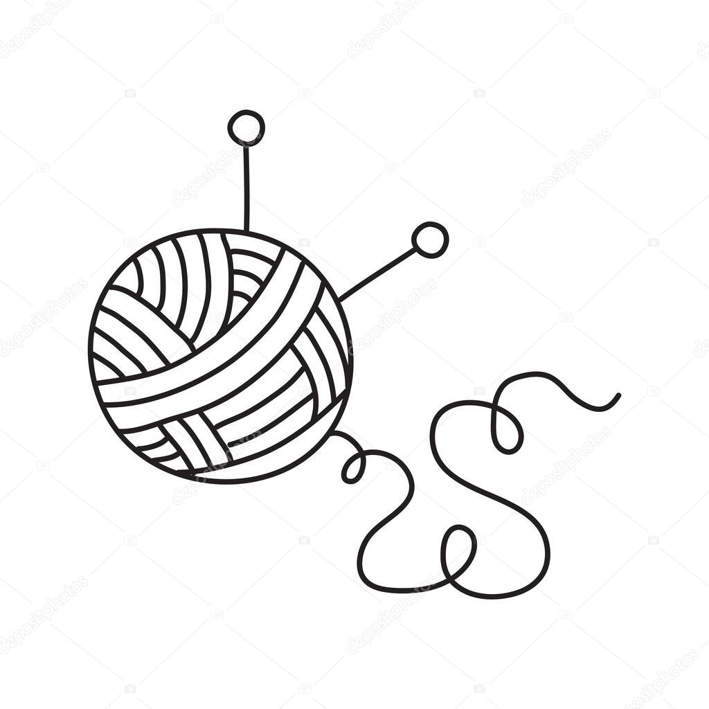 Vector stock illustration with single object, knitting, hand drawn, doodle style. Sample element isolated on white. Line contour, outline.