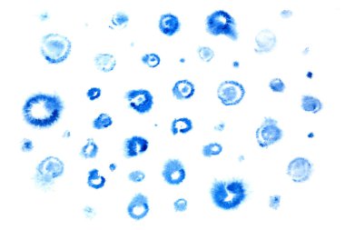Soyut noktalar bulanık bir mavi boya. Suluboya çizimi.