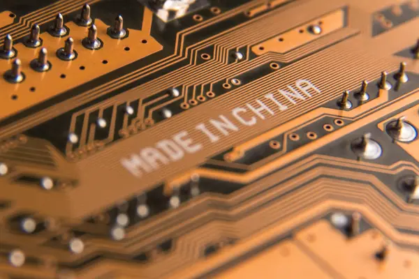 Makró képe egy motherboard-val a Made in China felirat . — Stock Fotó