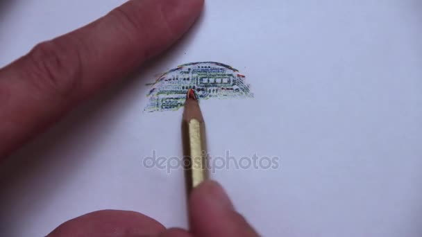 La ligne pointillée sur le revers de Bitcoin avec un crayon de couleur . — Video