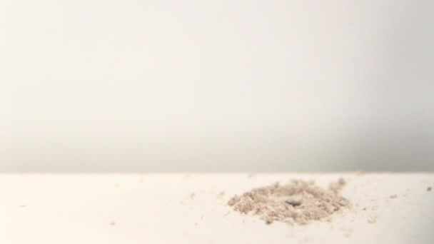 Disappearance Sawdust Macro White Chipboard Diy Home Close Copy Space — Stockvideo