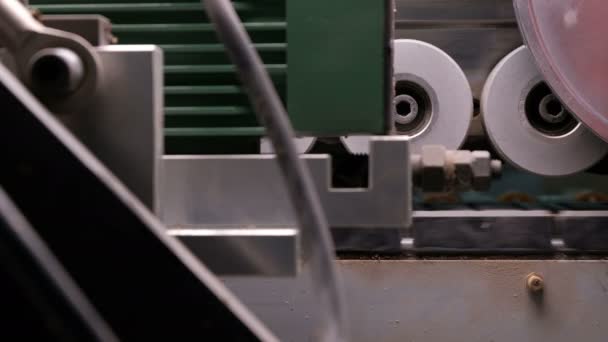 Bagian Dari Papan Tupai Melewati Mesin Untuk Menempelkan Tepi Dalam — Stok Video